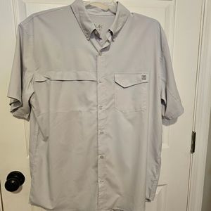 Huk Performance Fishing Button Down Shirt XL Short Sleeve Gray